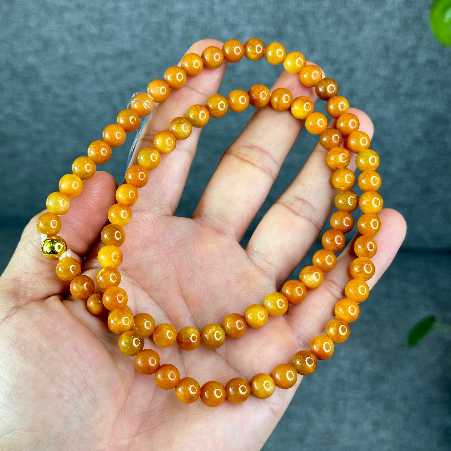 Natural Dark Orange Jadeite Jade Triple Wrap VIP Bracelet Size 7.8 mm