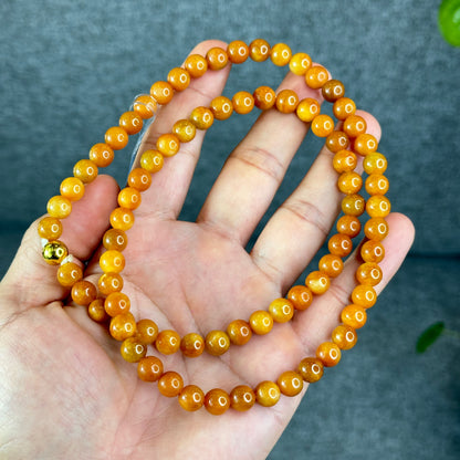 Natural Dark Orange Jadeite Jade Triple Wrap VIP Bracelet Size 7.8 mm