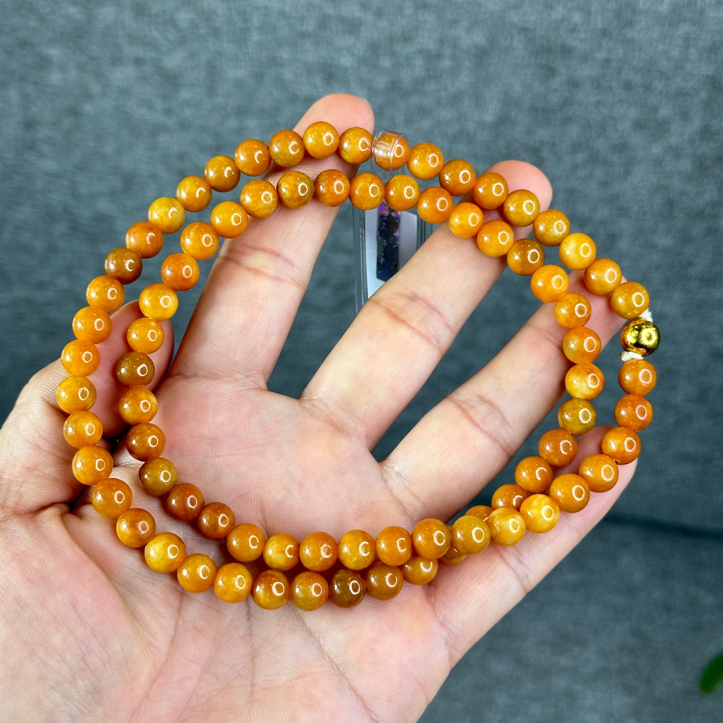 Natural Dark Orange Jadeite Jade Triple Wrap VIP Bracelet Size 7.8 mm