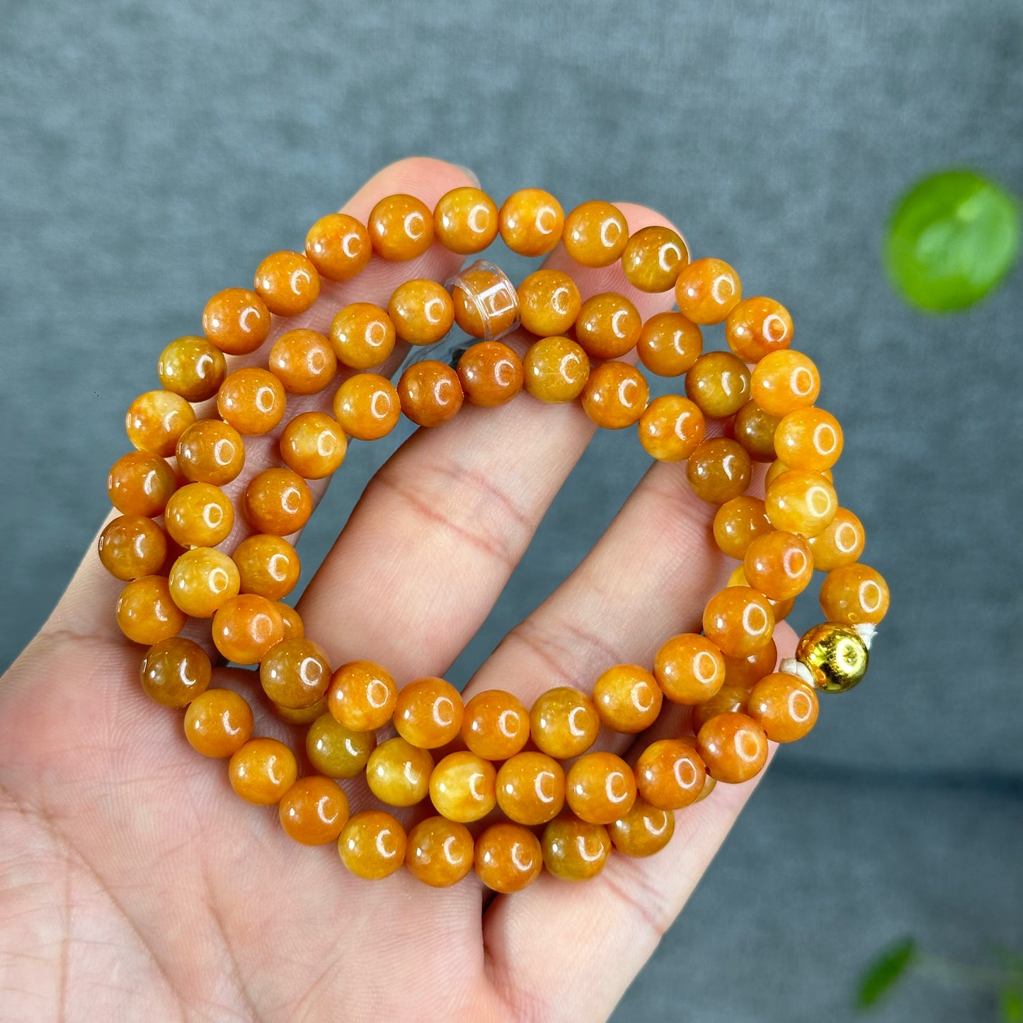 Natural Dark Orange Jadeite Jade Triple Wrap VIP Bracelet Size 7.8 mm