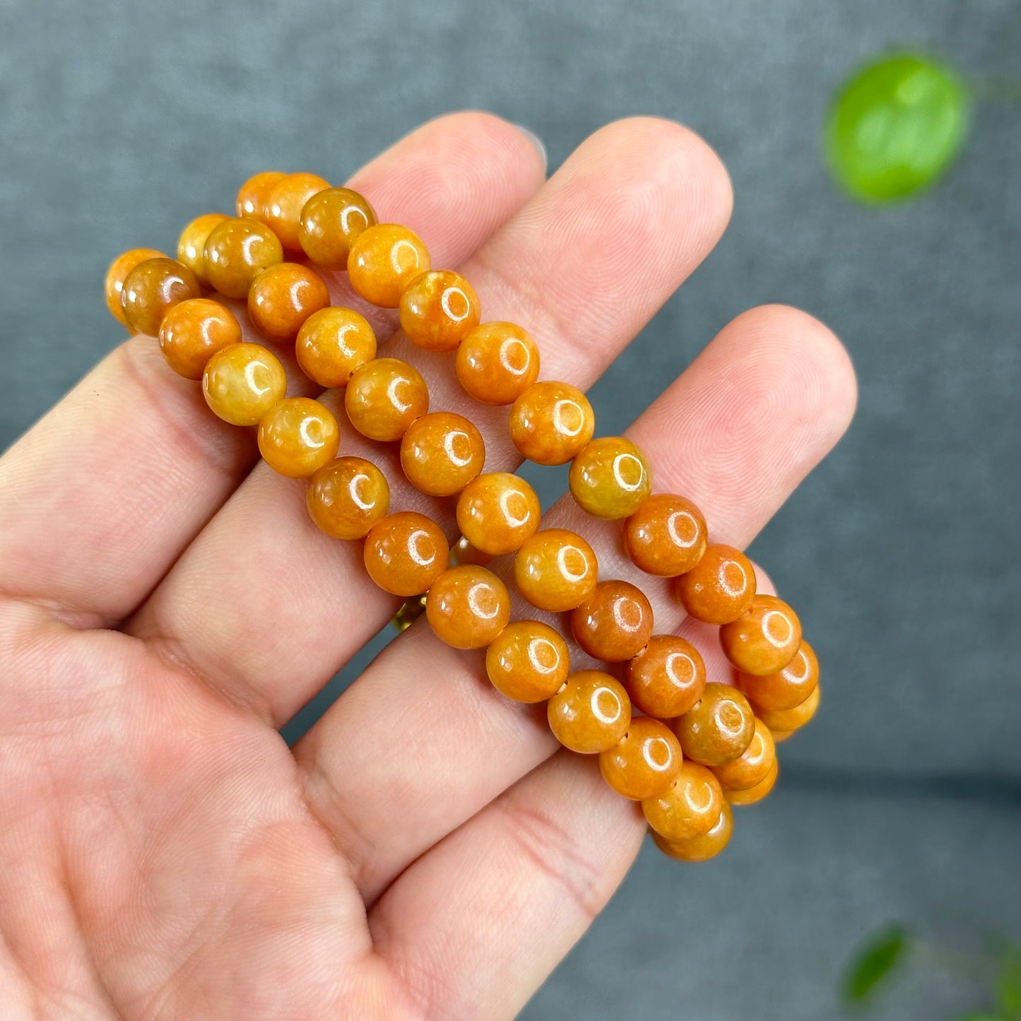 Natural Dark Orange Jadeite Jade Triple Wrap VIP Bracelet Size 7.8 mm