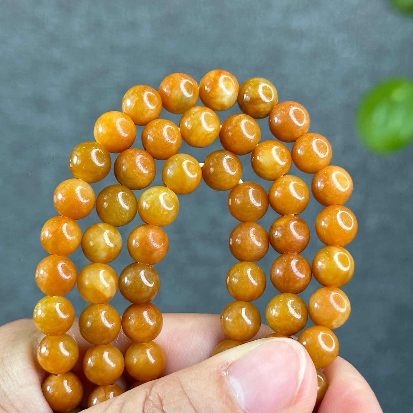 Natural Dark Orange Jadeite Jade Triple Wrap VIP Bracelet Size 7.8 mm