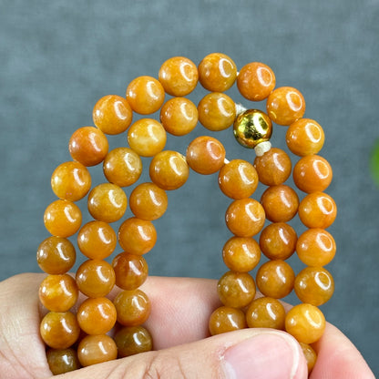 Natural Dark Orange Jadeite Jade Triple Wrap VIP Bracelet Size 7.8 mm