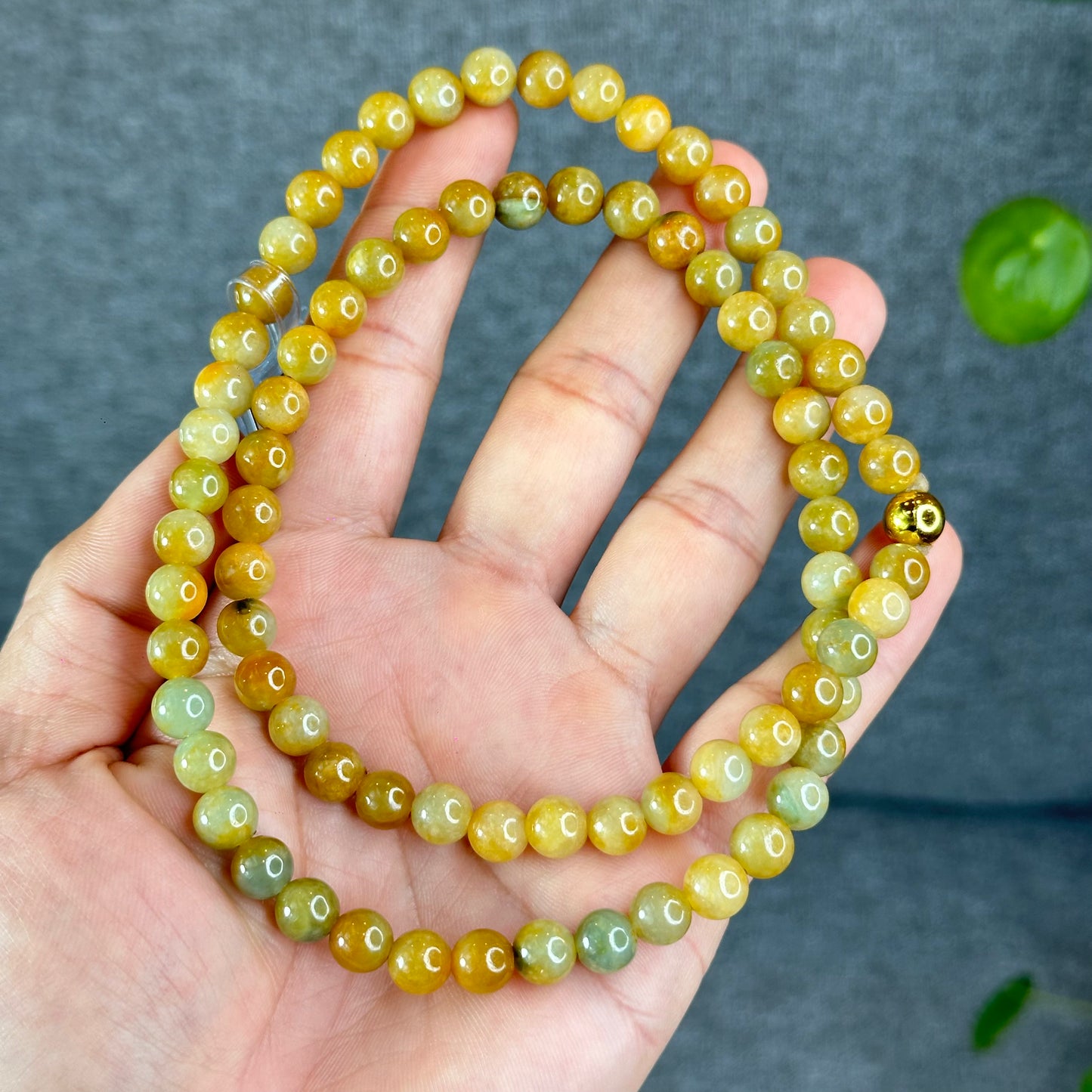 Natural Orange mixed Light Green Jadeite Jade Triple Wrap VIP Bracelet Size 7.8 mm