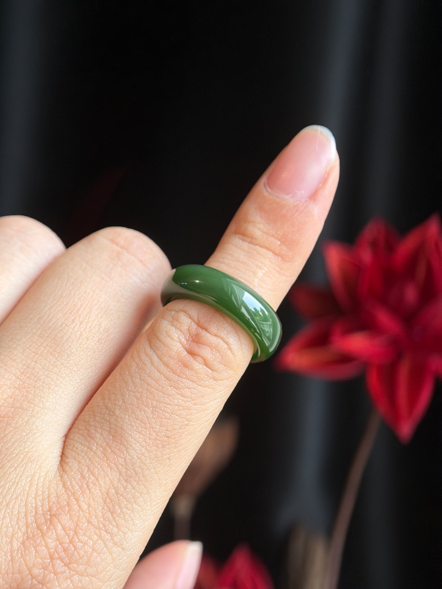 Natural Nephrite Jade Ring Leaf Style Size 1.6