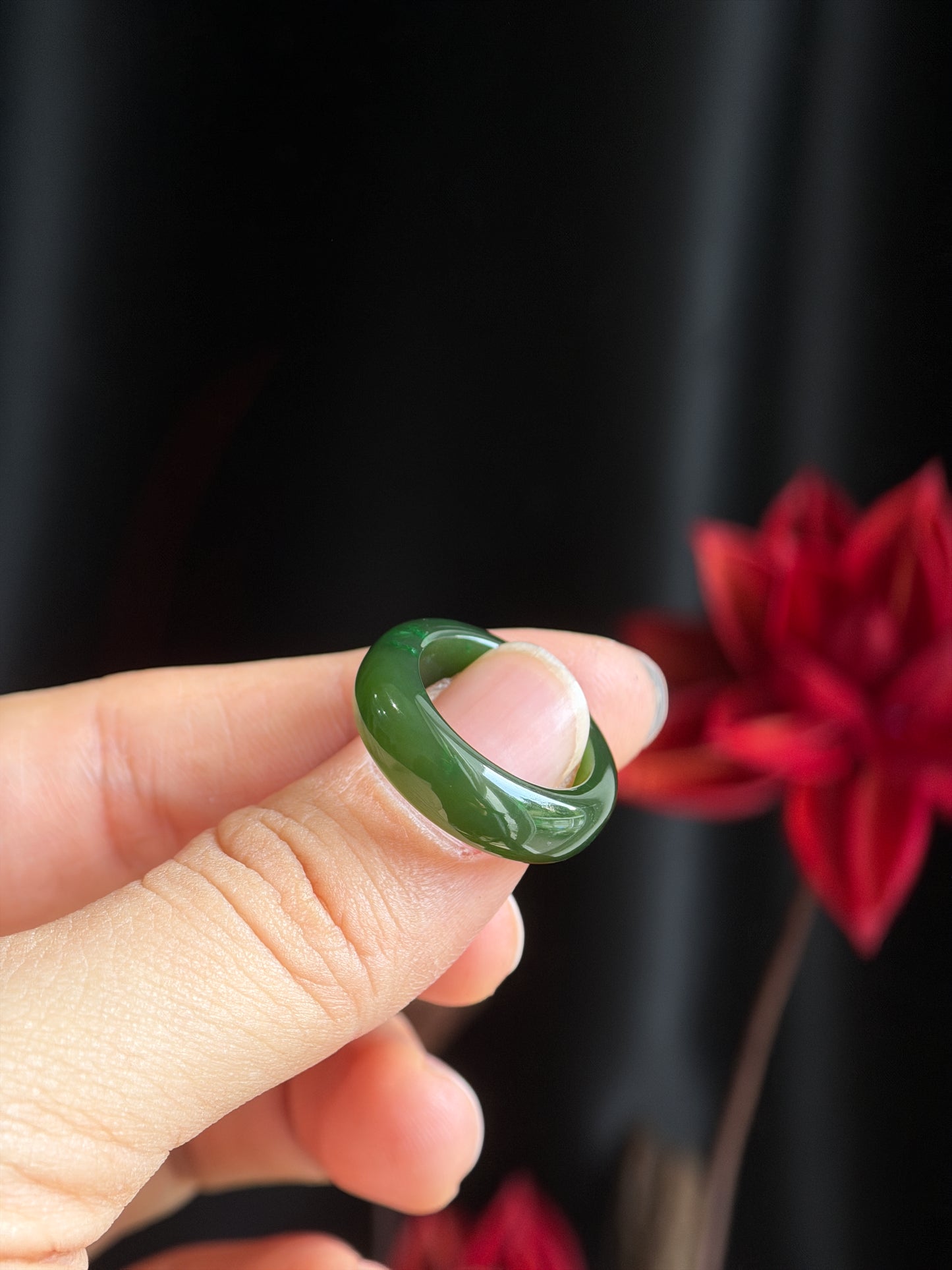 Natural Nephrite Jade Ring Leaf Style Size 1.6