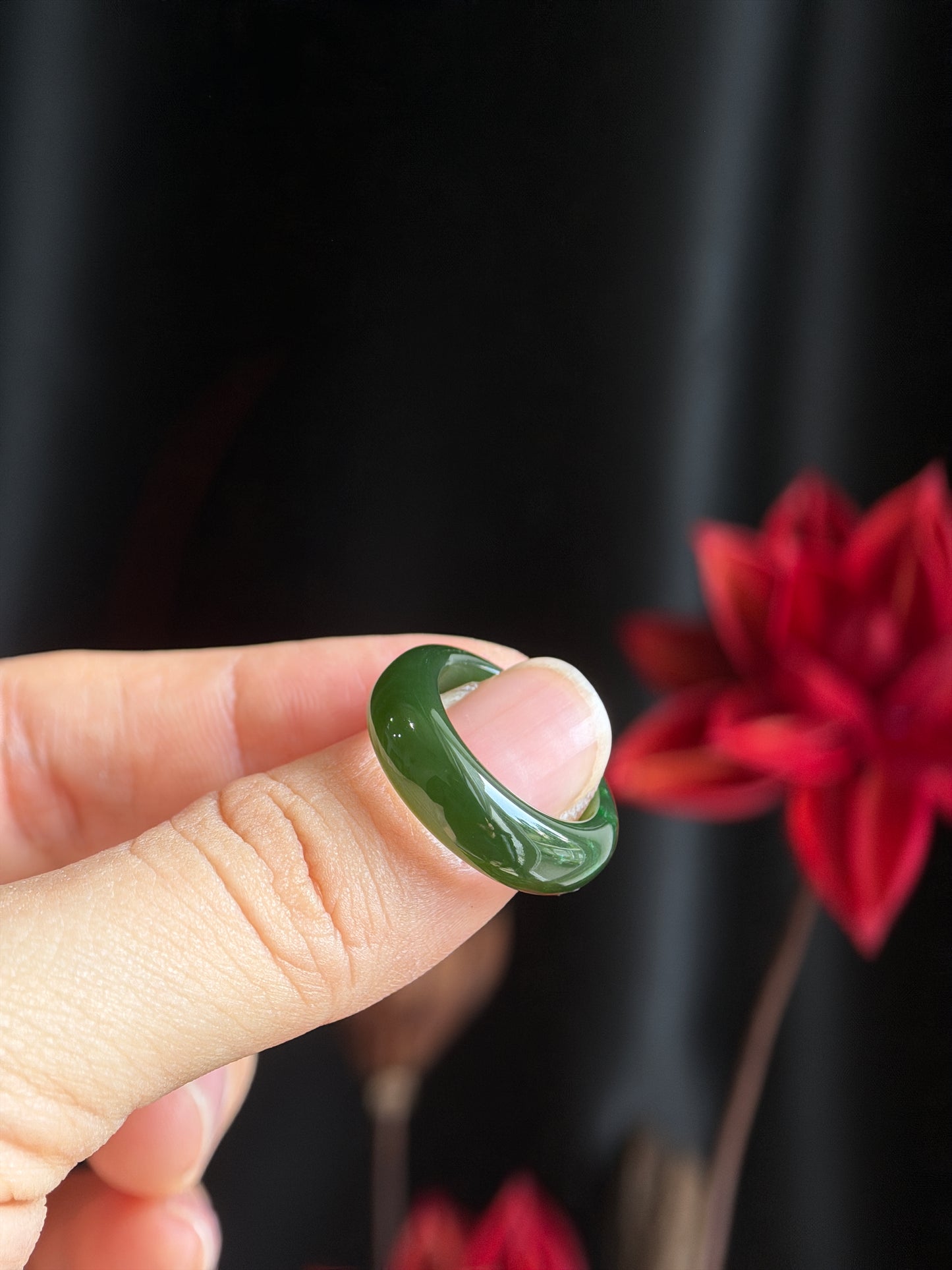 Natural Nephrite Jade Ring Leaf Style Size 1.6