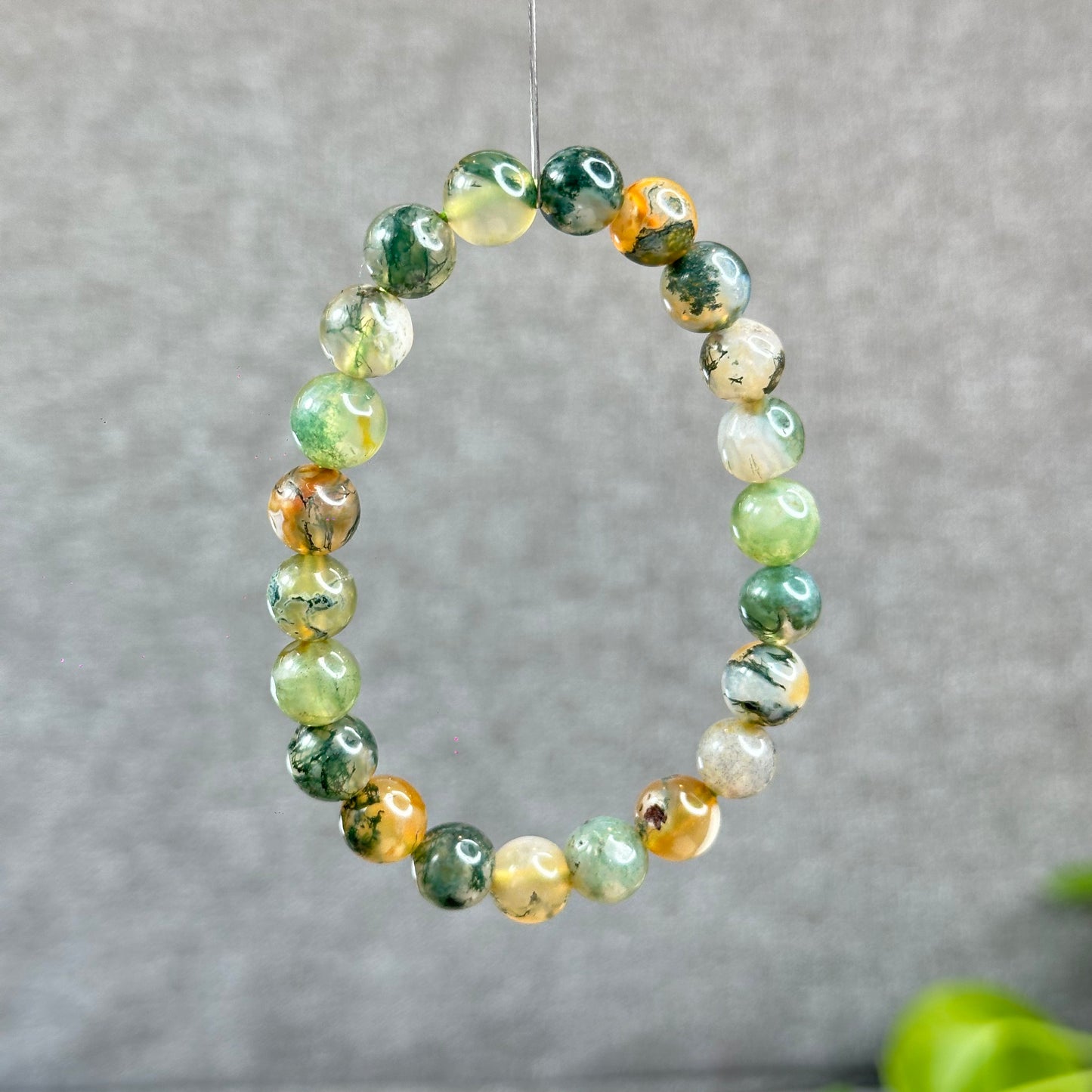 Natural Moss Agate Green Yellow  Bracelet Size 8 mm