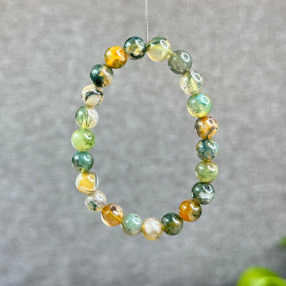 Natural Moss Agate Green Yellow  Bracelet Size 8 mm