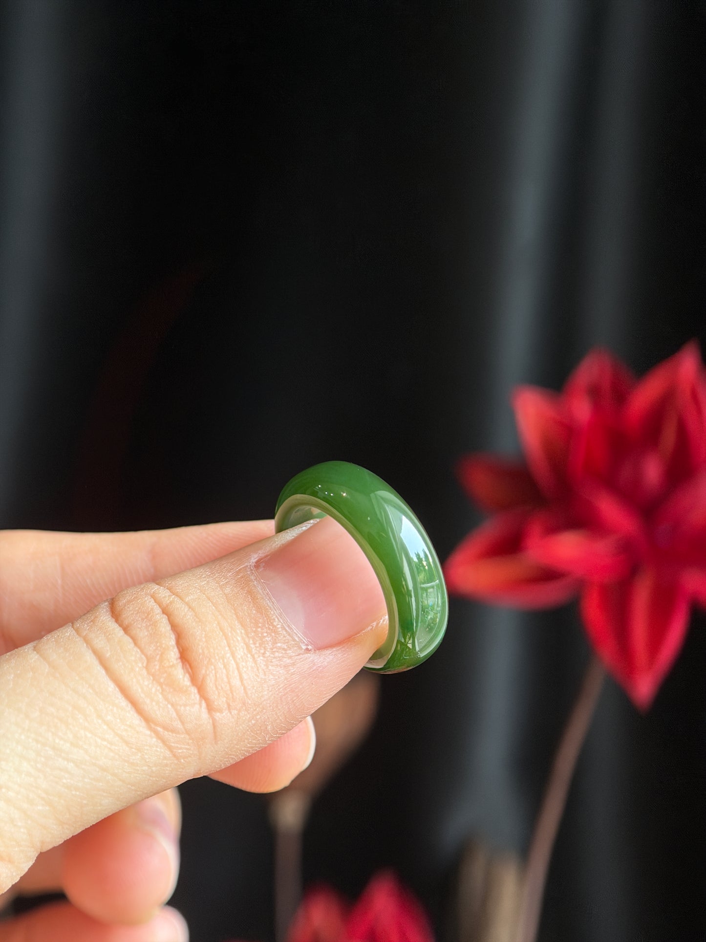 Natural Nephrite Jade Ring Leaf Style Size 1.6