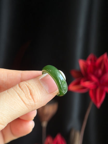 Natural Nephrite Jade Ring Leaf Style Size 1.6