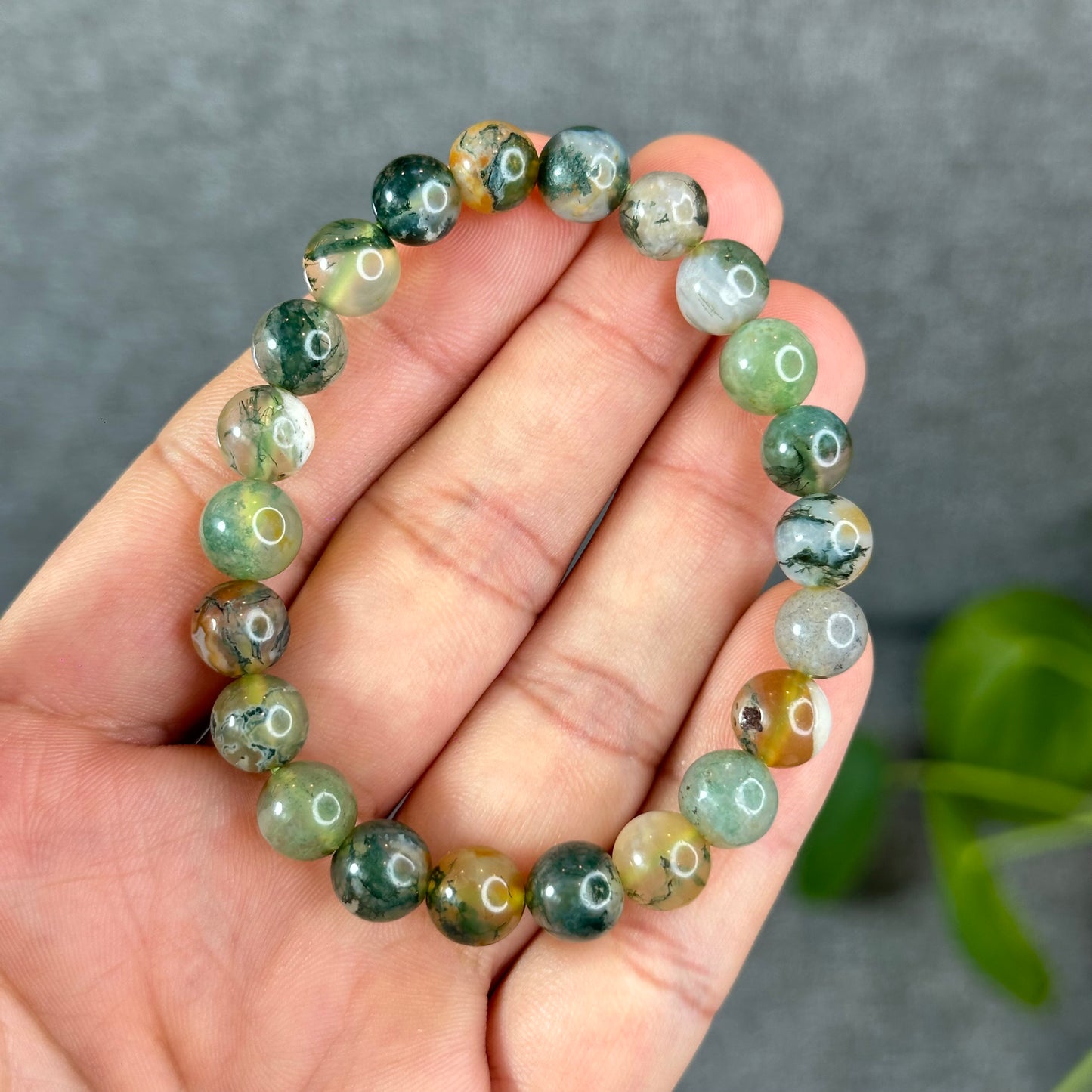 Natural Moss Agate Green Yellow  Bracelet Size 8 mm