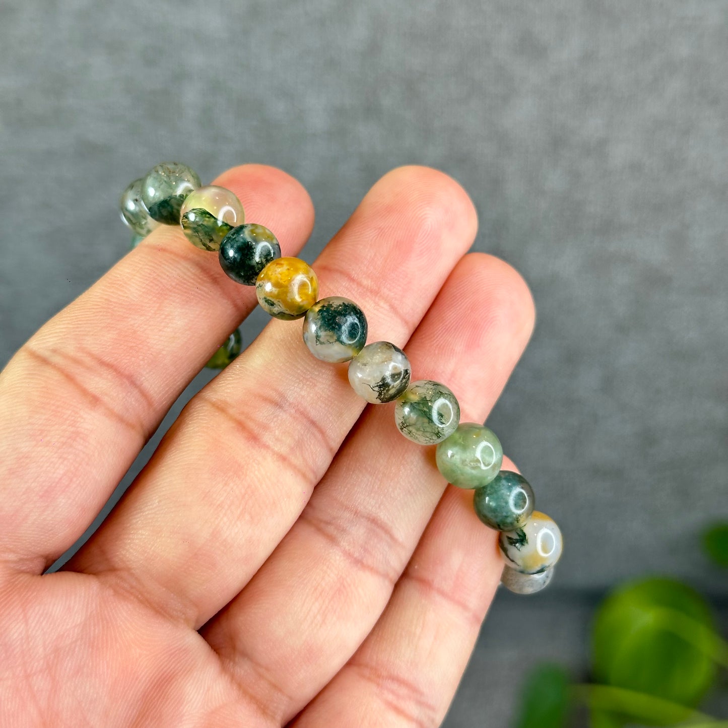 Natural Moss Agate Green Yellow  Bracelet Size 8 mm