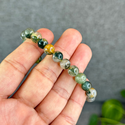 Natural Moss Agate Green Yellow  Bracelet Size 8 mm