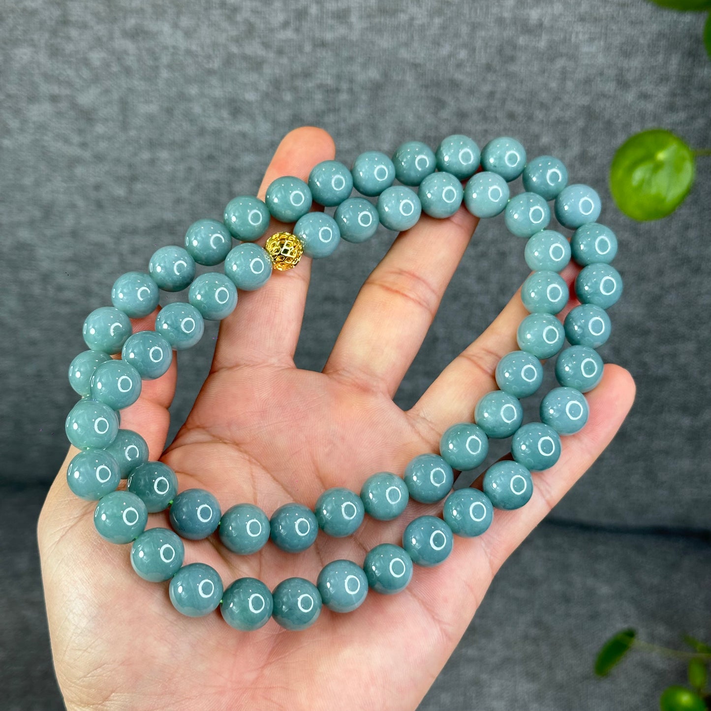 Natural Light Water Green Jadeite Jade Necklace Size 12 mm