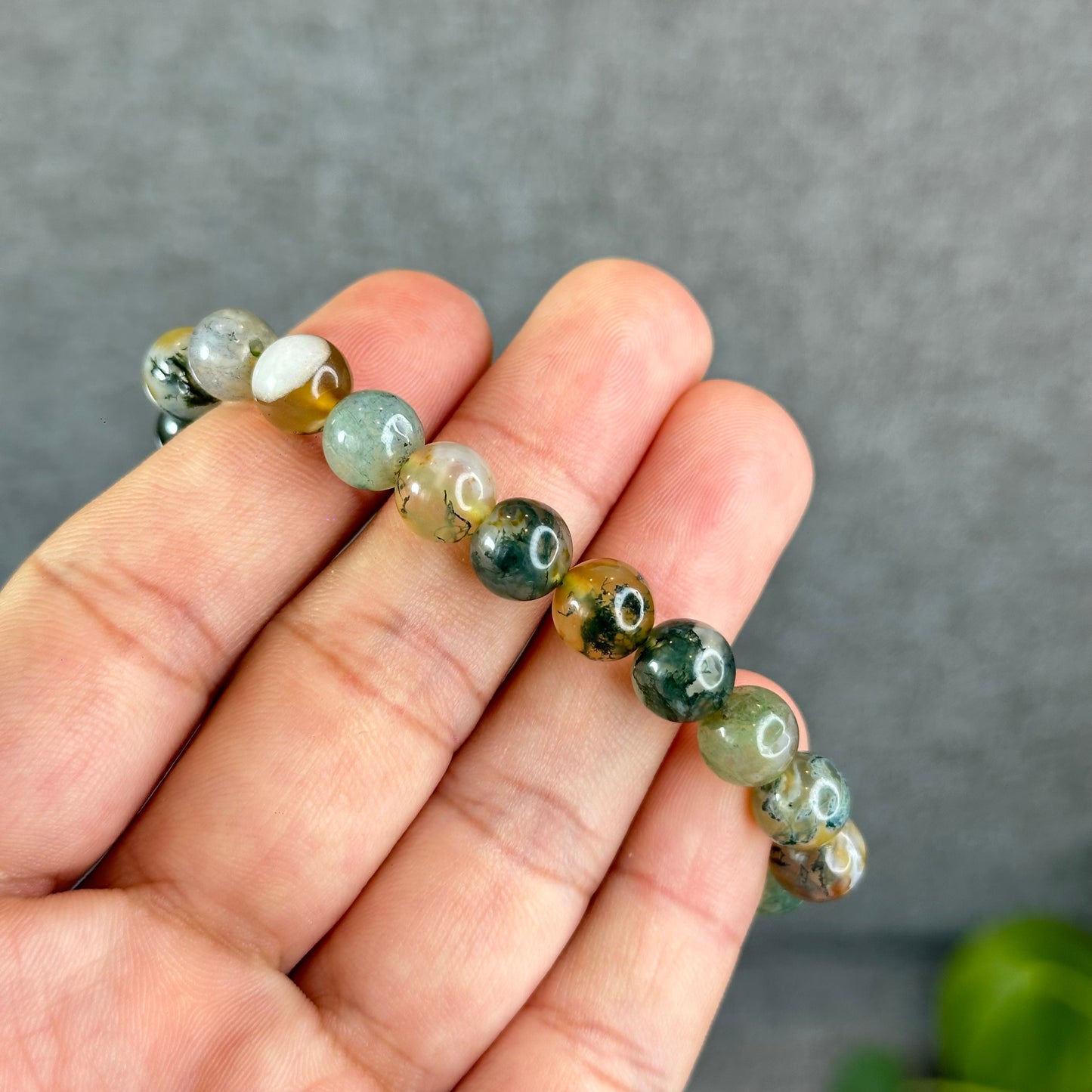 Natural Moss Agate Green Yellow  Bracelet Size 8 mm