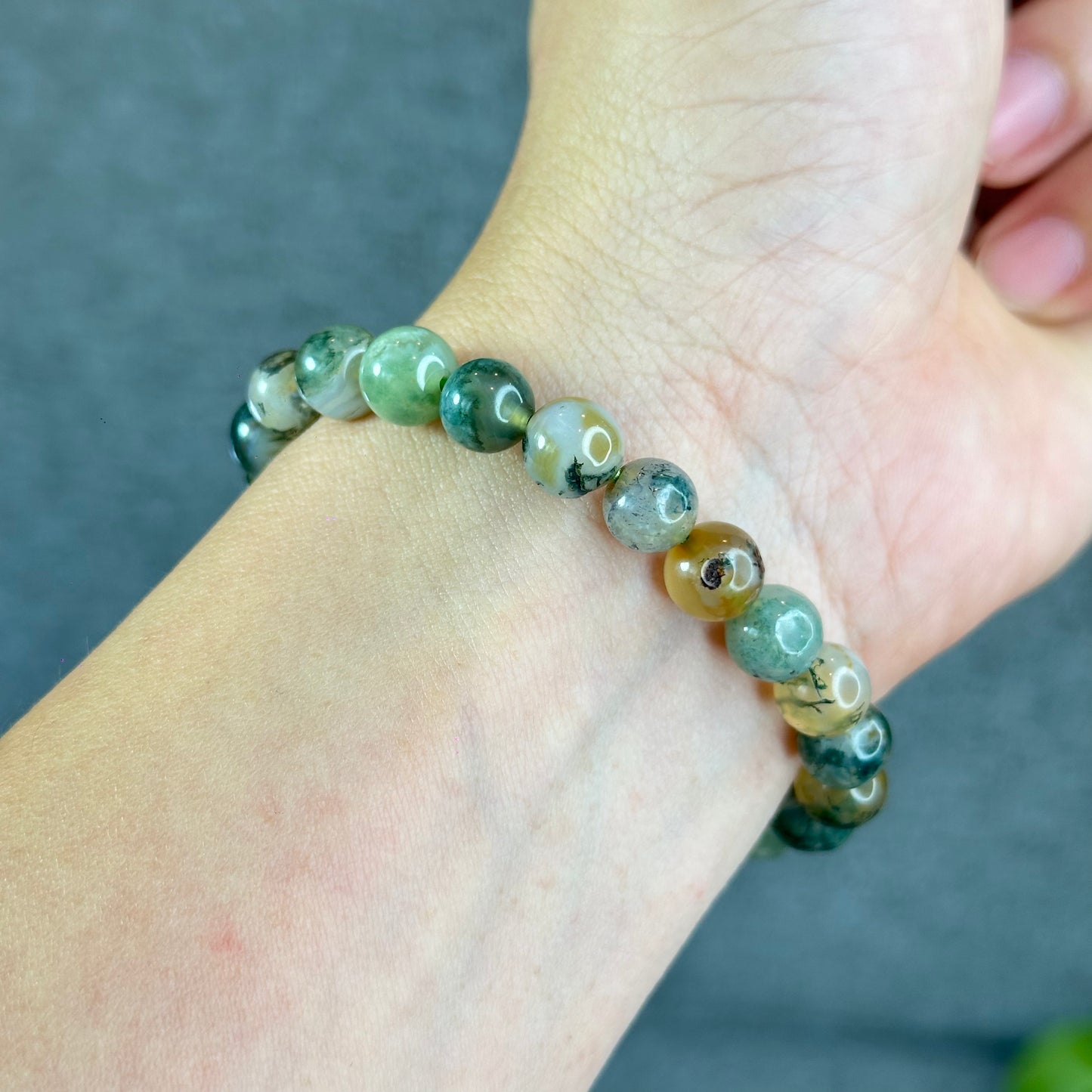 Natural Moss Agate Green Yellow  Bracelet Size 8 mm