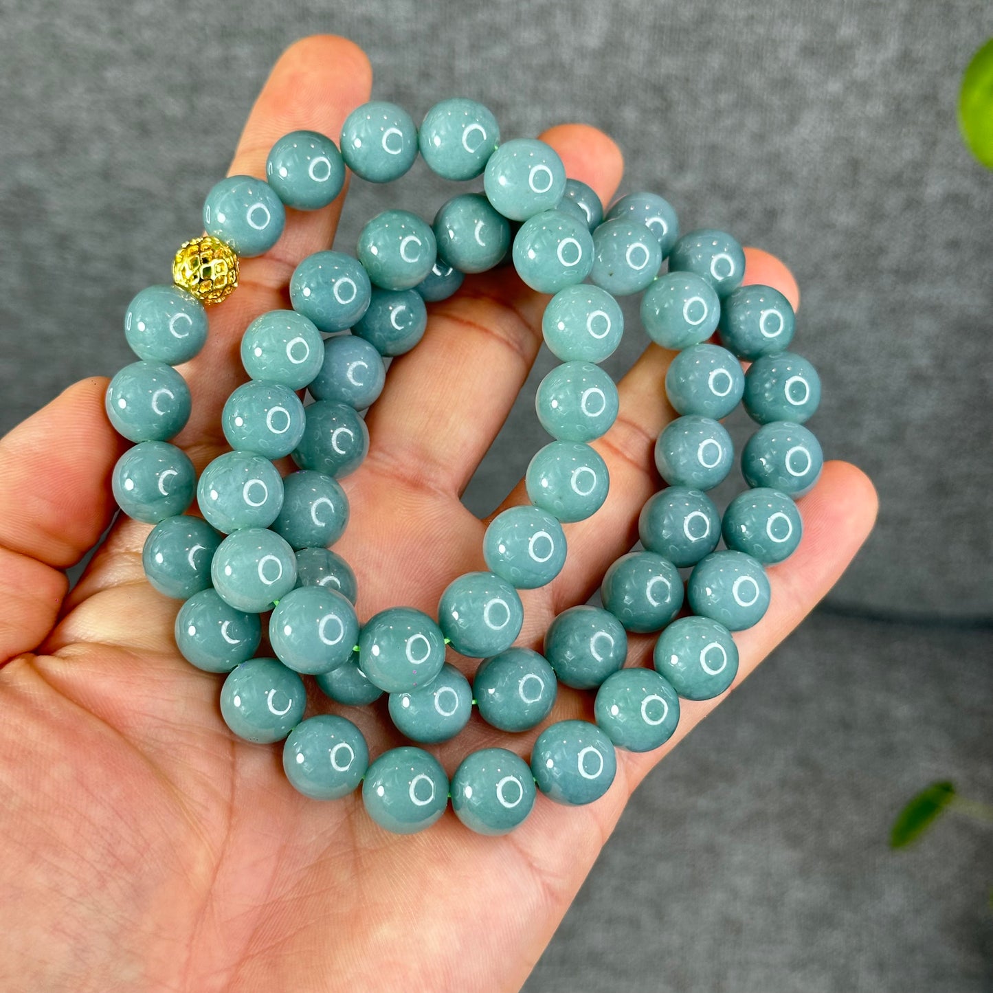 Natural Light Water Green Jadeite Jade Necklace Size 12 mm