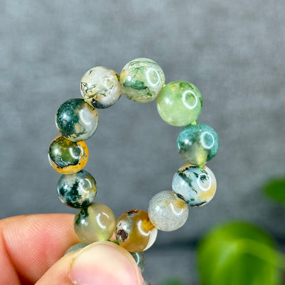 Natural Moss Agate Green Yellow  Bracelet Size 8 mm
