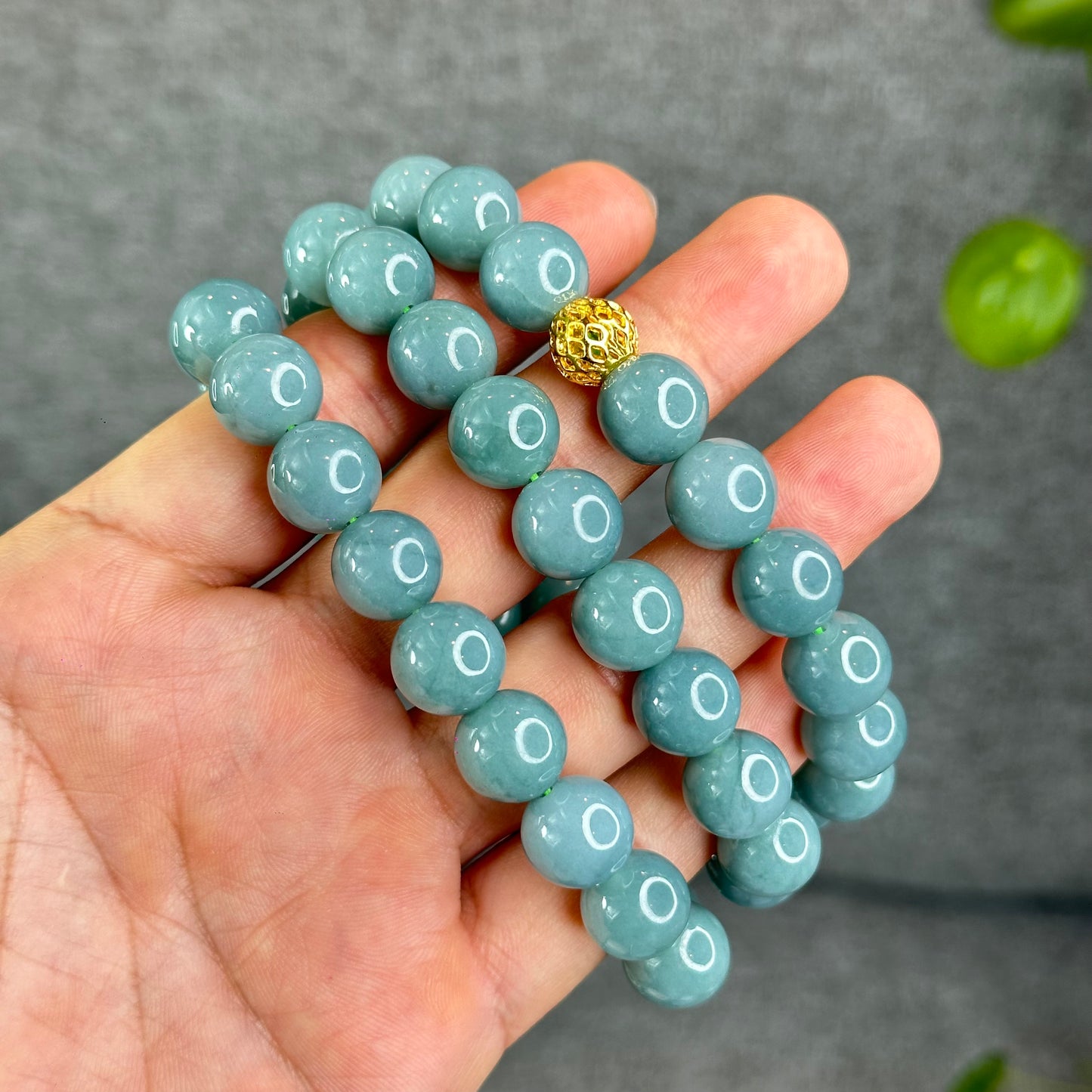 Natural Light Water Green Jadeite Jade Necklace Size 12 mm