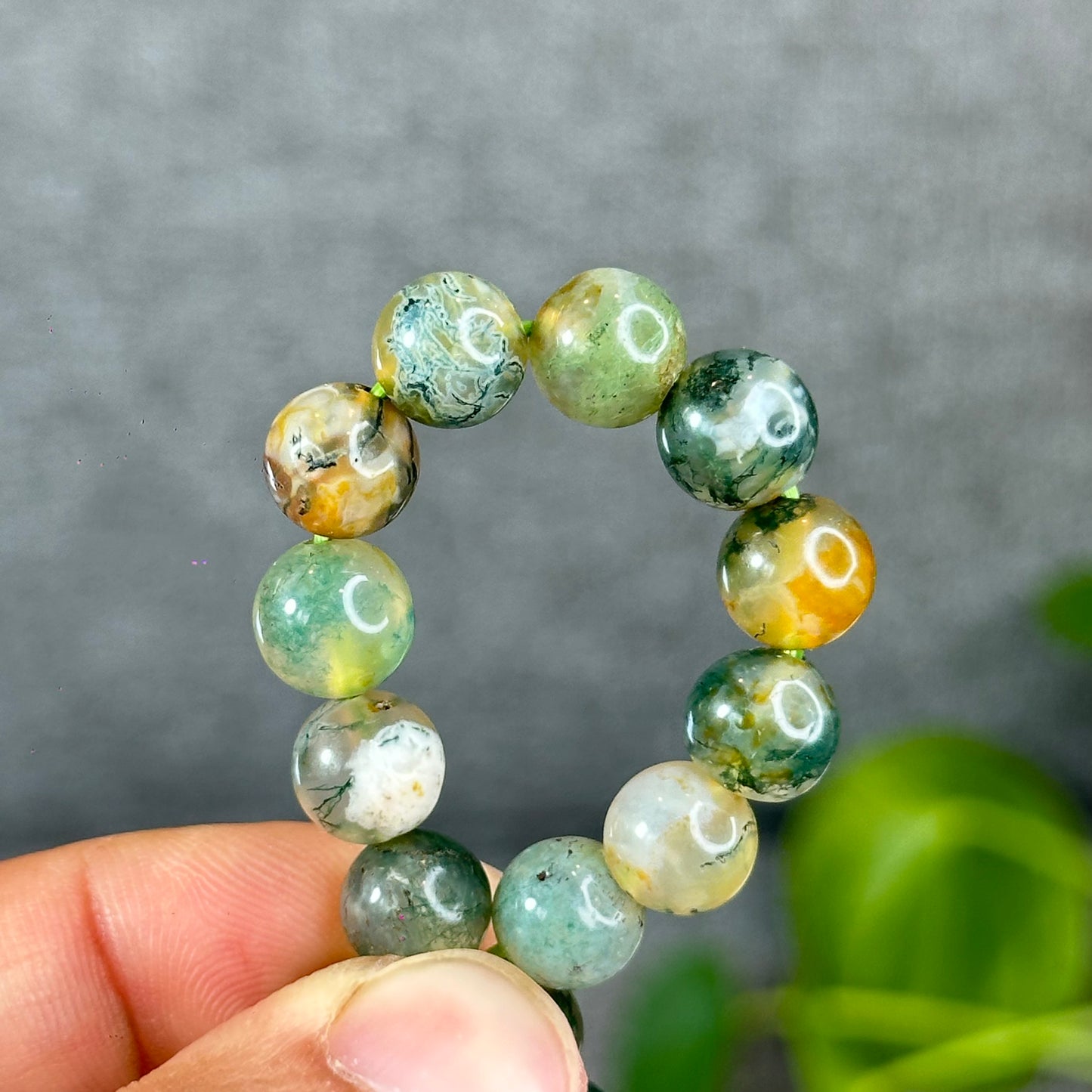 Natural Moss Agate Green Yellow  Bracelet Size 8 mm