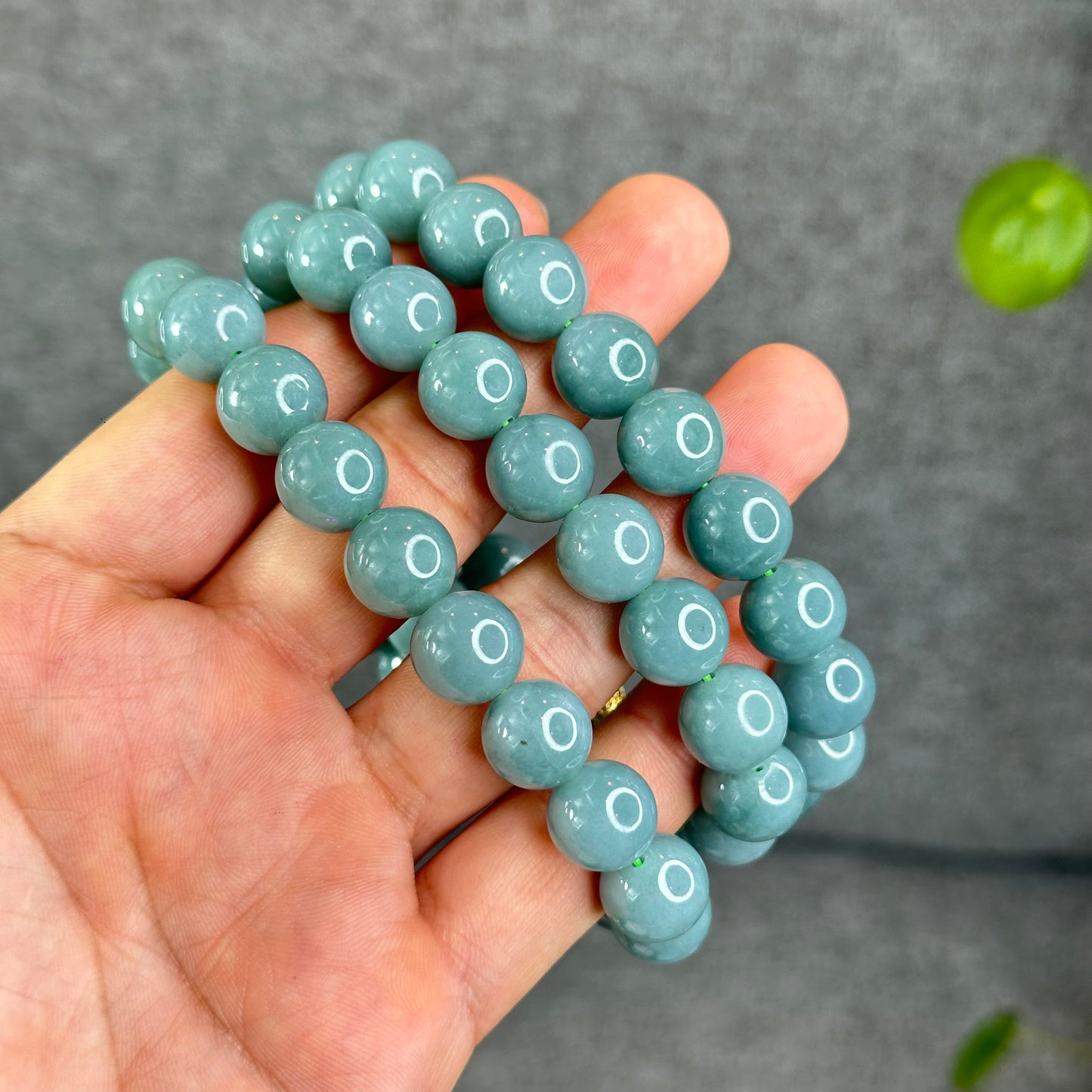Natural Light Water Green Jadeite Jade Necklace Size 12 mm