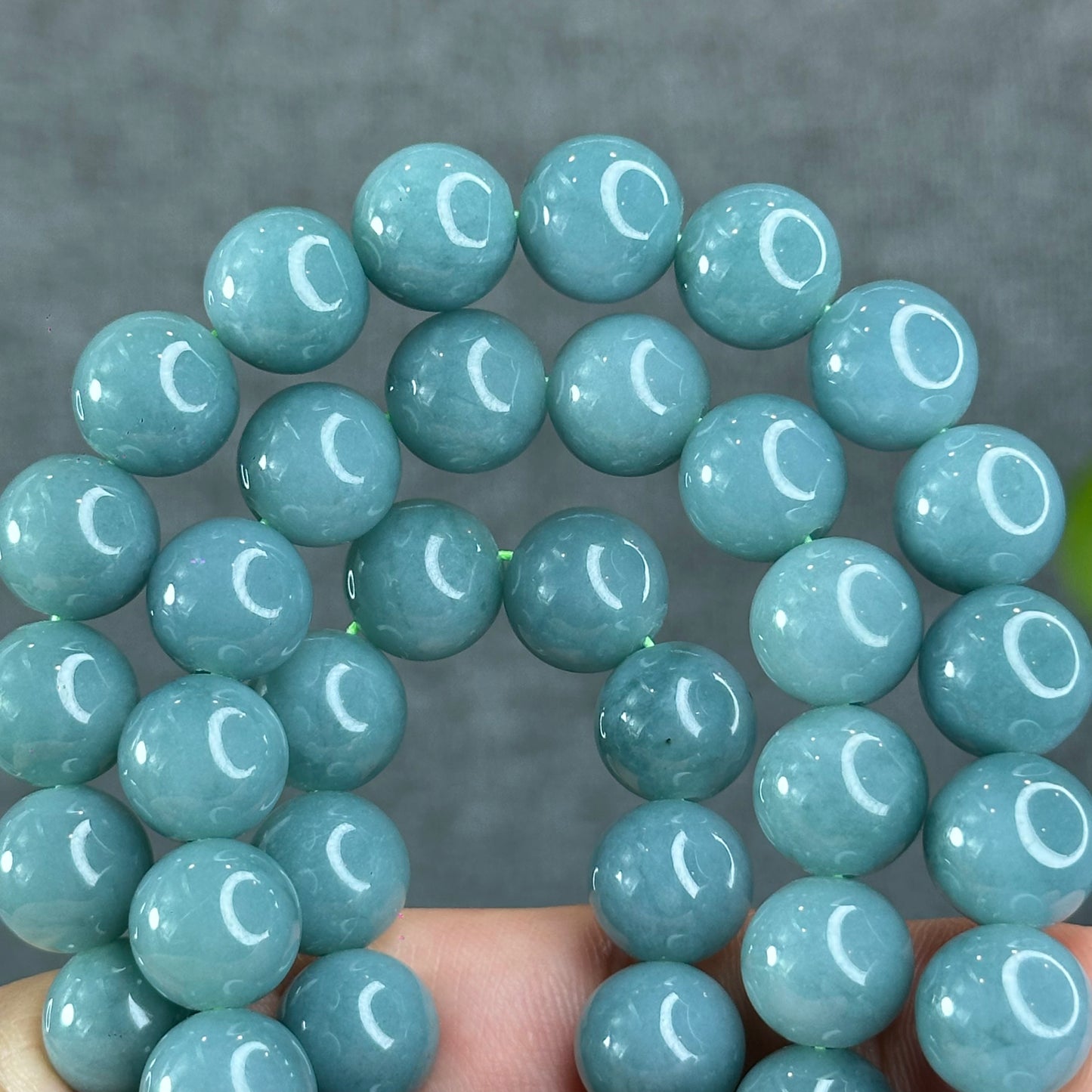 Natural Light Water Green Jadeite Jade Necklace Size 12 mm