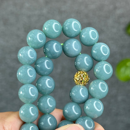 Natural Light Water Green Jadeite Jade Necklace Size 12 mm