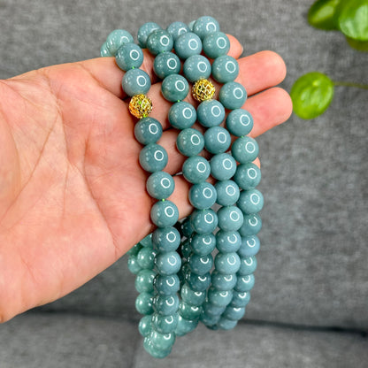 Natural Light Water Green Jadeite Jade Necklace Size 12 mm