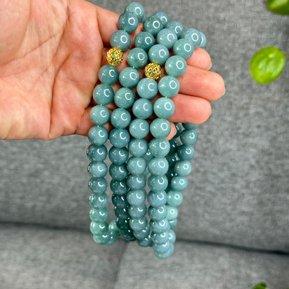 Natural Light Water Green Jadeite Jade Necklace Size 12 mm