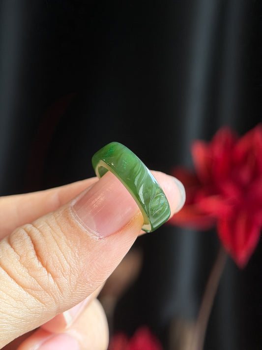 Natural Nephrite Jade Ring Square Style Size 1.45