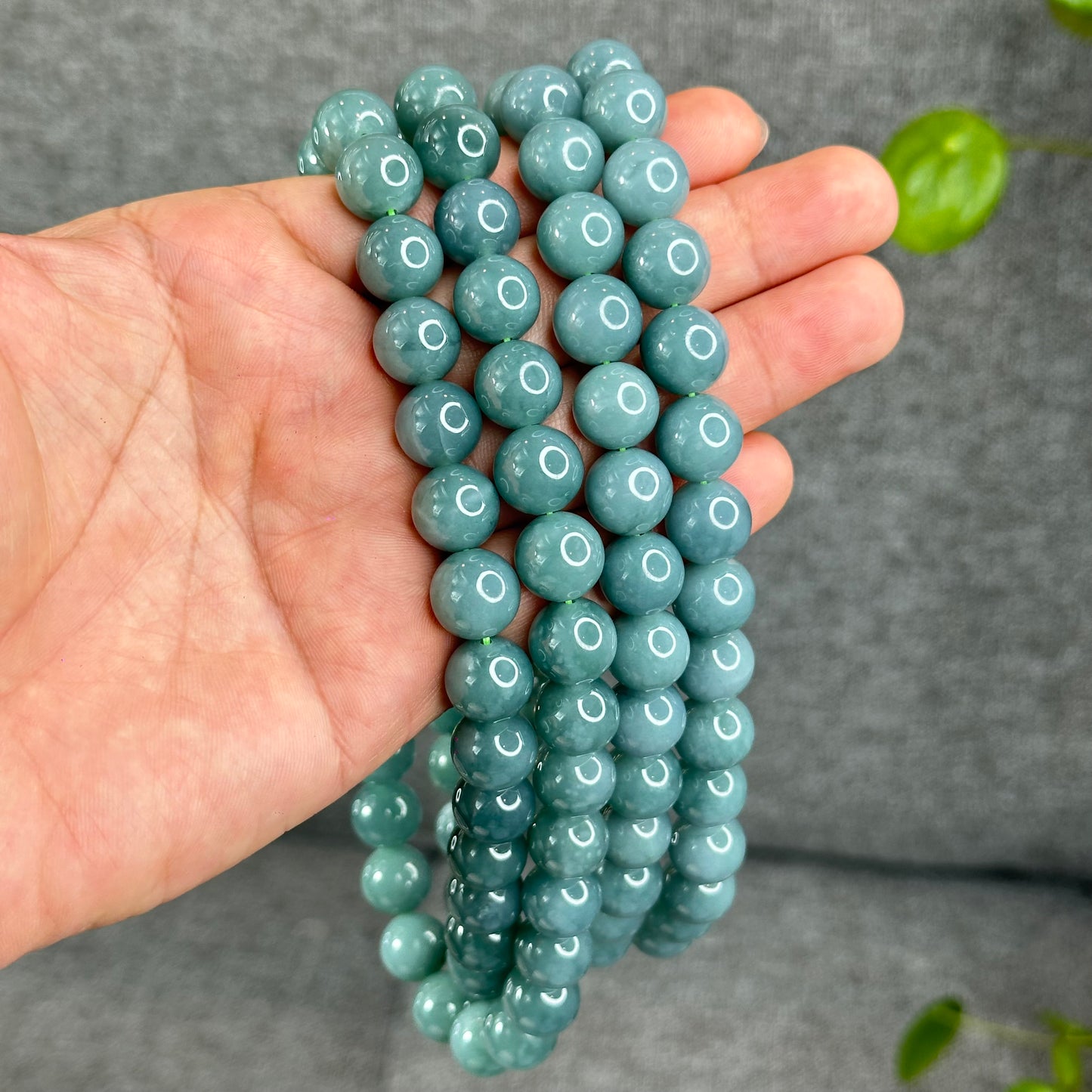 Natural Light Water Green Jadeite Jade Necklace Size 12 mm