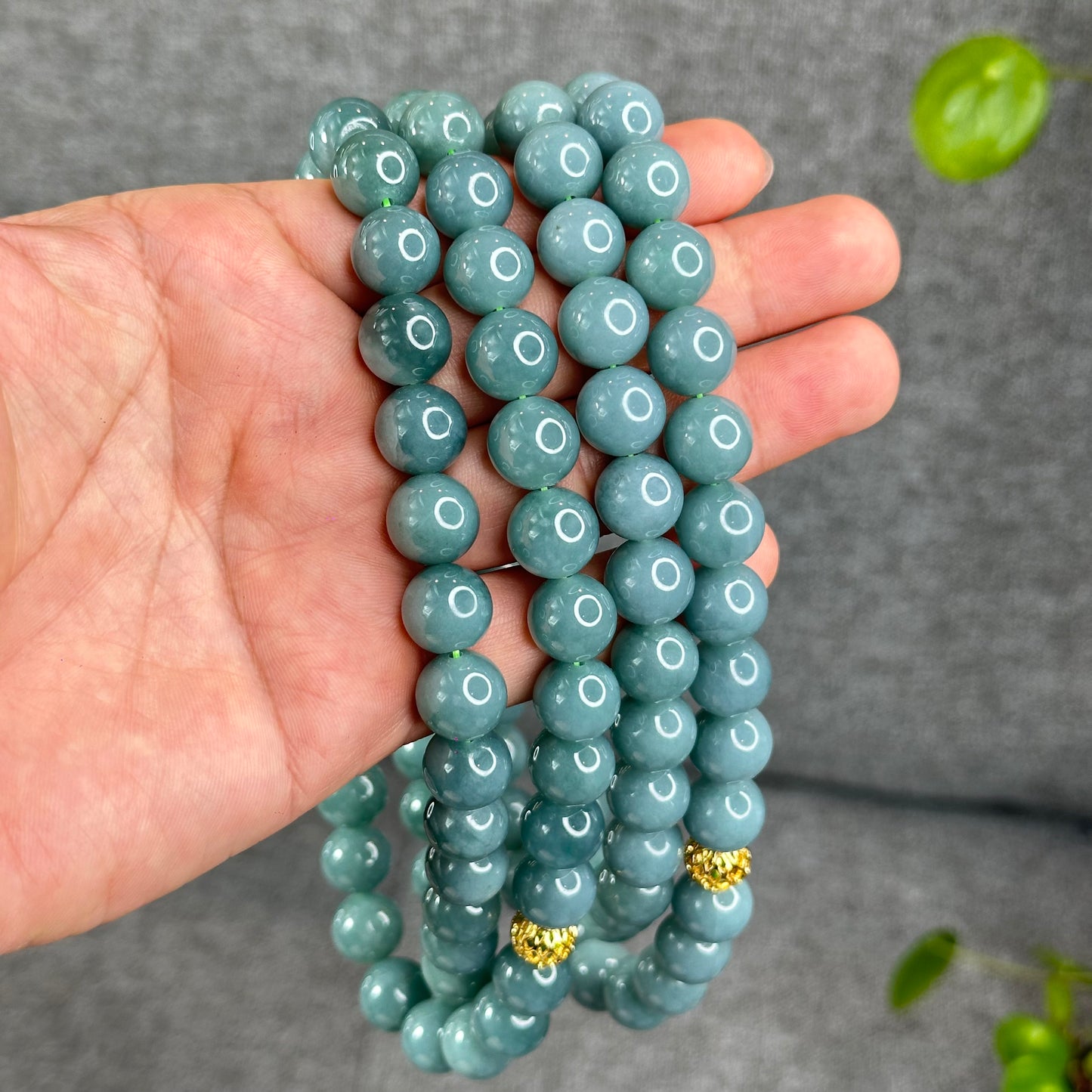 Natural Light Water Green Jadeite Jade Necklace Size 12 mm