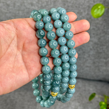 Natural Light Water Green Jadeite Jade Necklace Size 12 mm