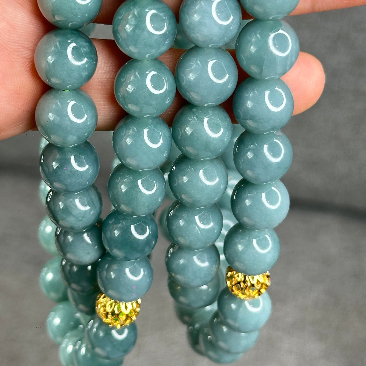 Natural Light Water Green Jadeite Jade Necklace Size 12 mm