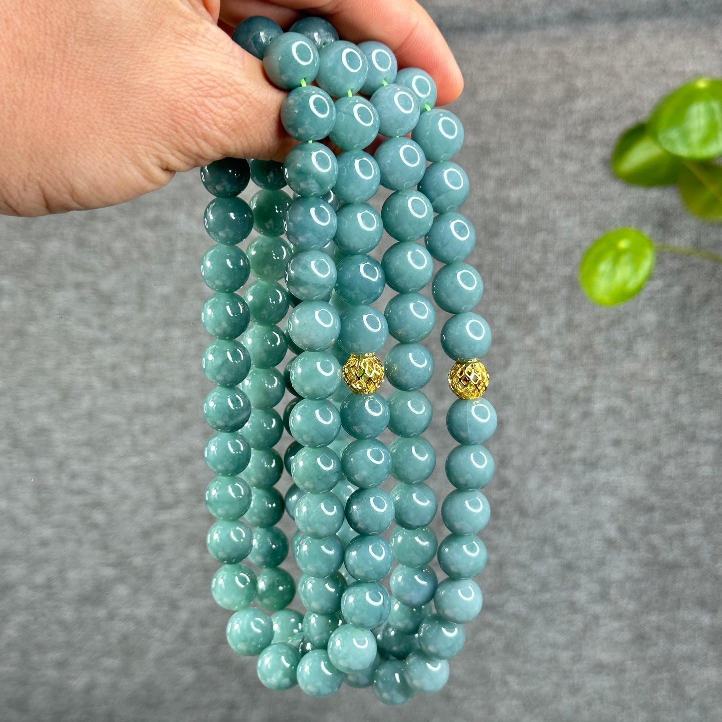 Natural Light Water Green Jadeite Jade Necklace Size 12 mm