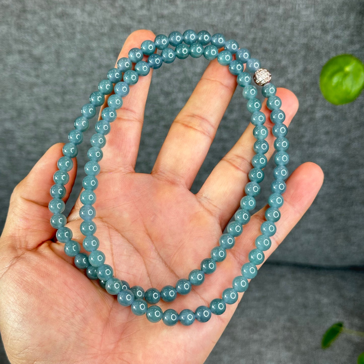 Natural Translucent Light Water Green Jadeite Jade Triple Wrap Bracelet/Necklace Size 6.8 mm