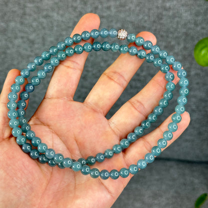 Natural Translucent Light Water Green Jadeite Jade Triple Wrap Bracelet/Necklace Size 6.8 mm