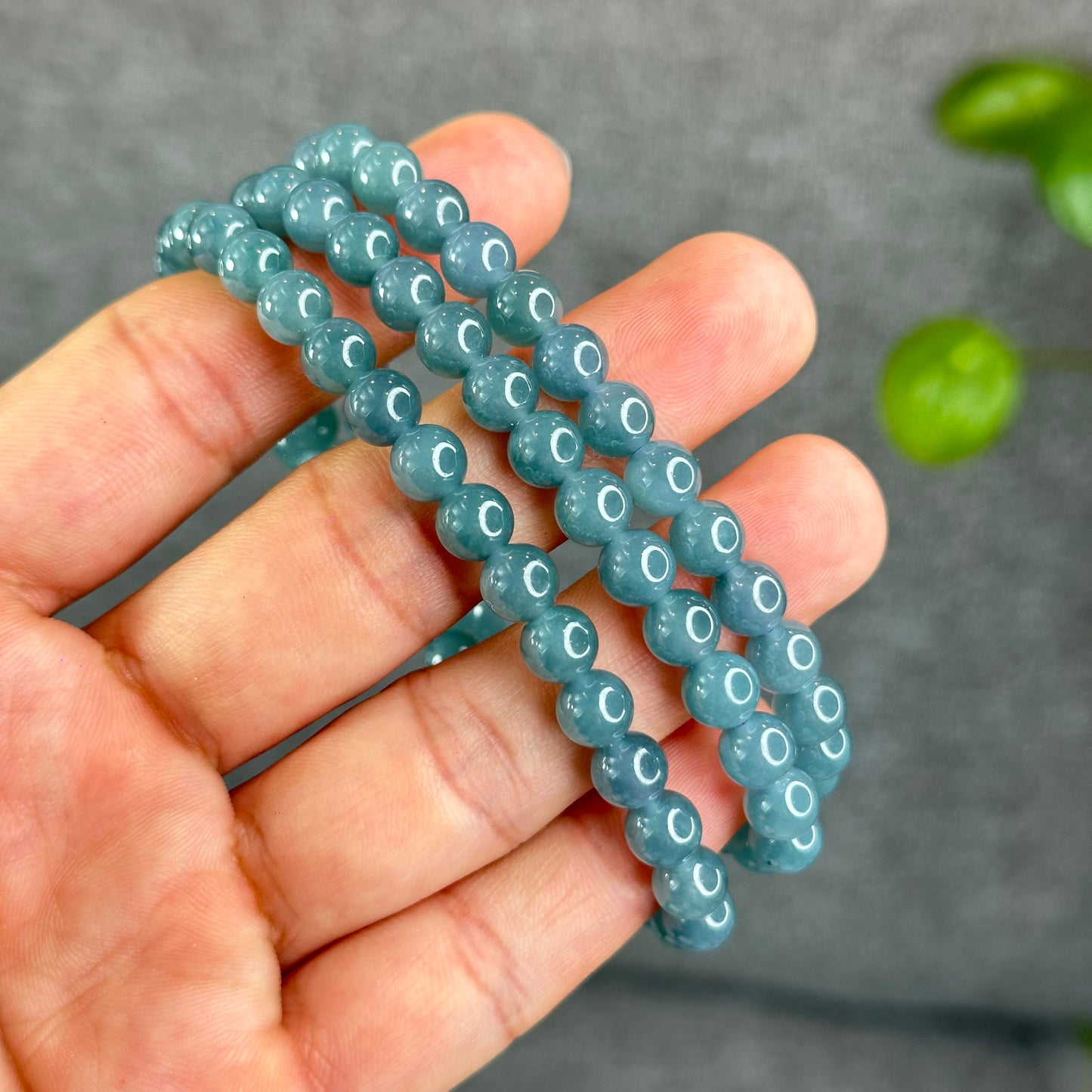 Natural Translucent Light Water Green Jadeite Jade Triple Wrap Bracelet/Necklace Size 6.8 mm