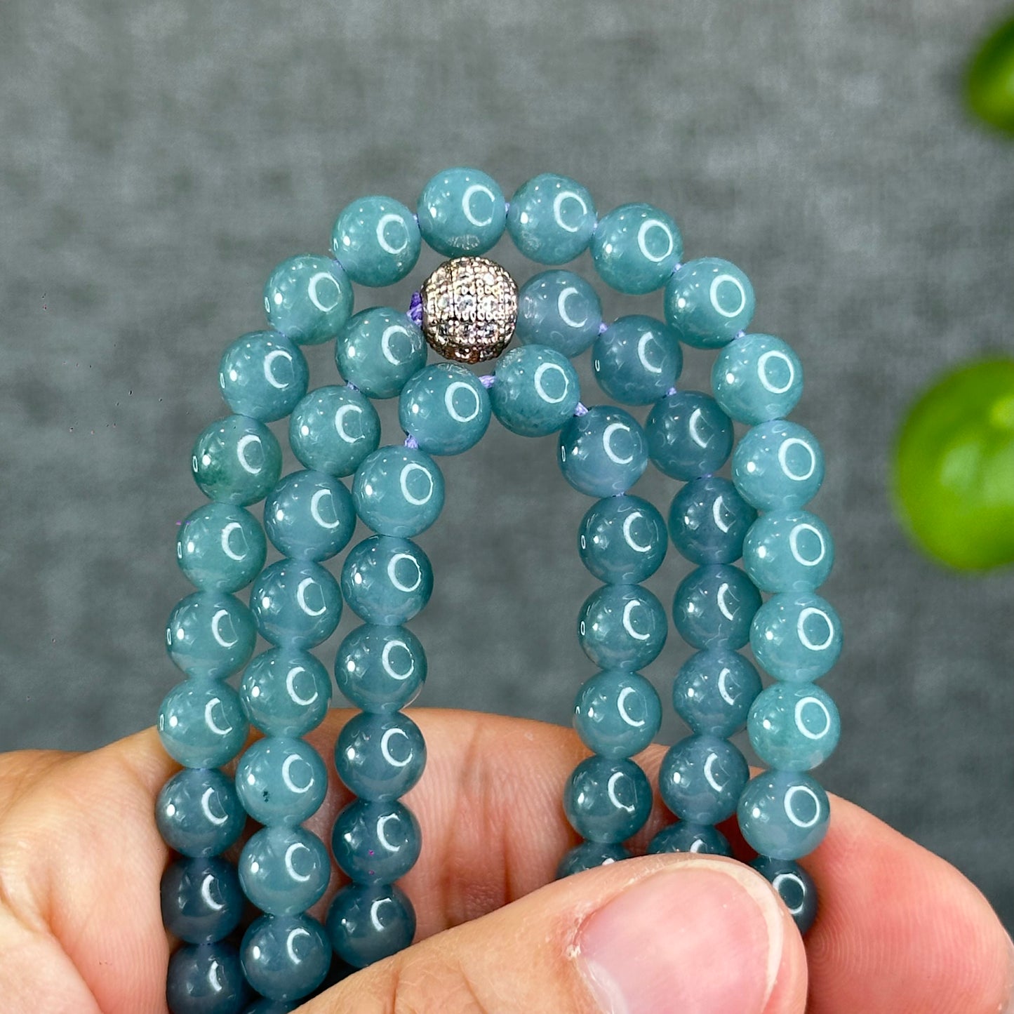 Natural Translucent Light Water Green Jadeite Jade Triple Wrap Bracelet/Necklace Size 6.8 mm