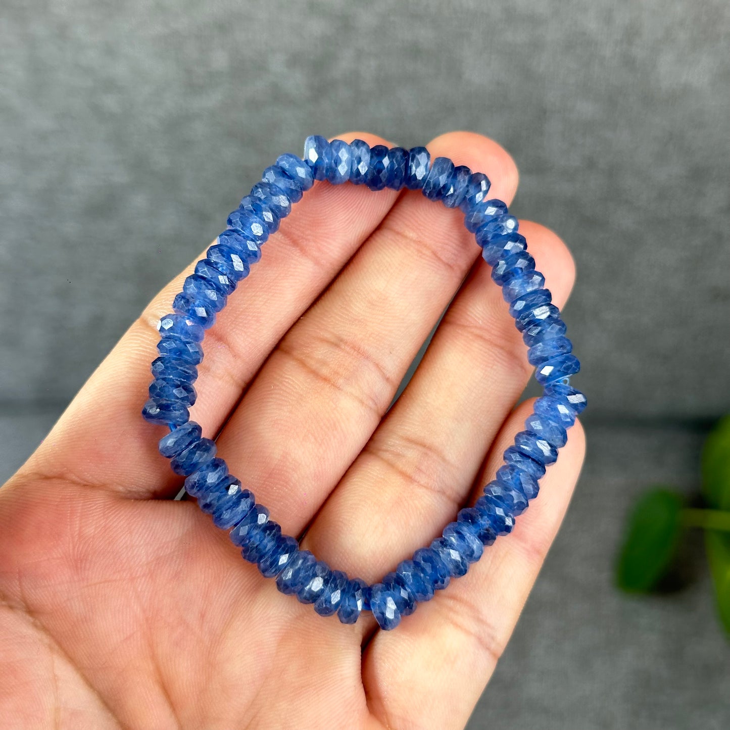 Natural Kyanite Rondelle Faceted Bracelet Size 7 mm