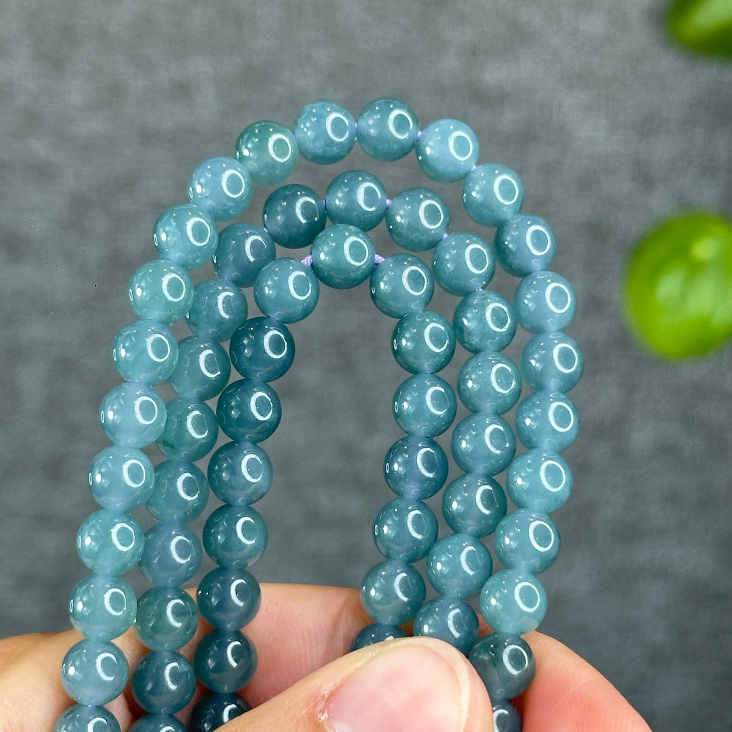 Natural Translucent Light Water Green Jadeite Jade Triple Wrap Bracelet/Necklace Size 6.8 mm