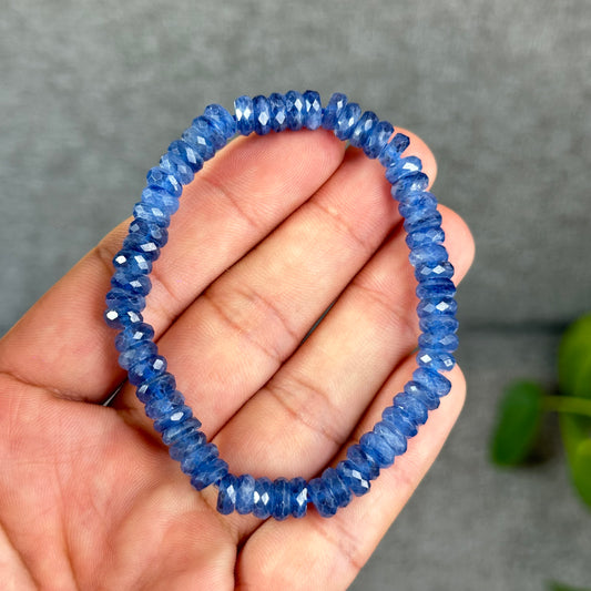 Natural Kyanite Rondelle Faceted Bracelet Size 7 mm