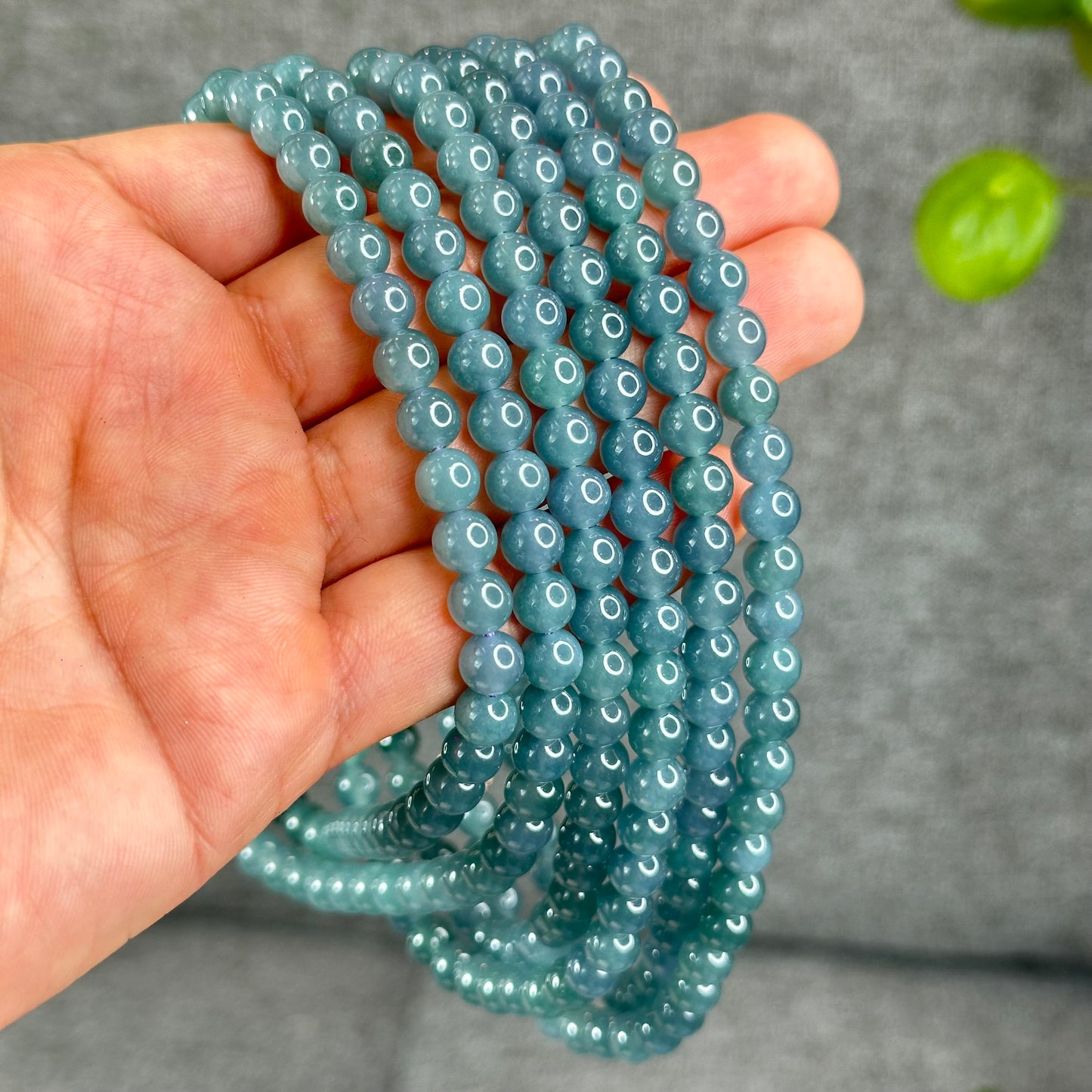 Natural Translucent Light Water Green Jadeite Jade Triple Wrap Bracelet/Necklace Size 6.8 mm