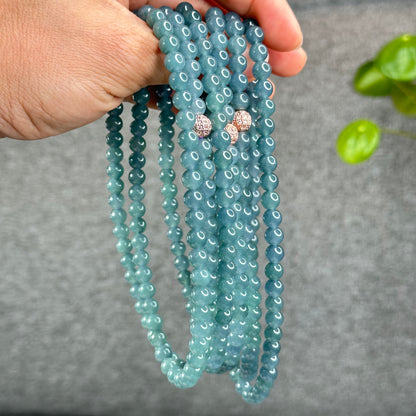 Natural Translucent Light Water Green Jadeite Jade Triple Wrap Bracelet/Necklace Size 6.8 mm