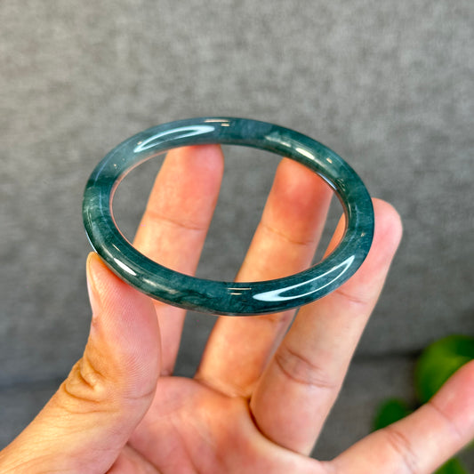 Water Green Semi-Translucent Natural Jadeite Jade Bangle Chopstick Style Size 54 mm