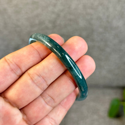 Water Green Semi-Translucent Natural Jadeite Jade Bangle Chopstick Style Size 54 mm