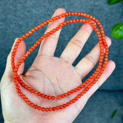 Coral Red Natural Nan Hong Agate Triple Wrap Bracelet Size 5 mm