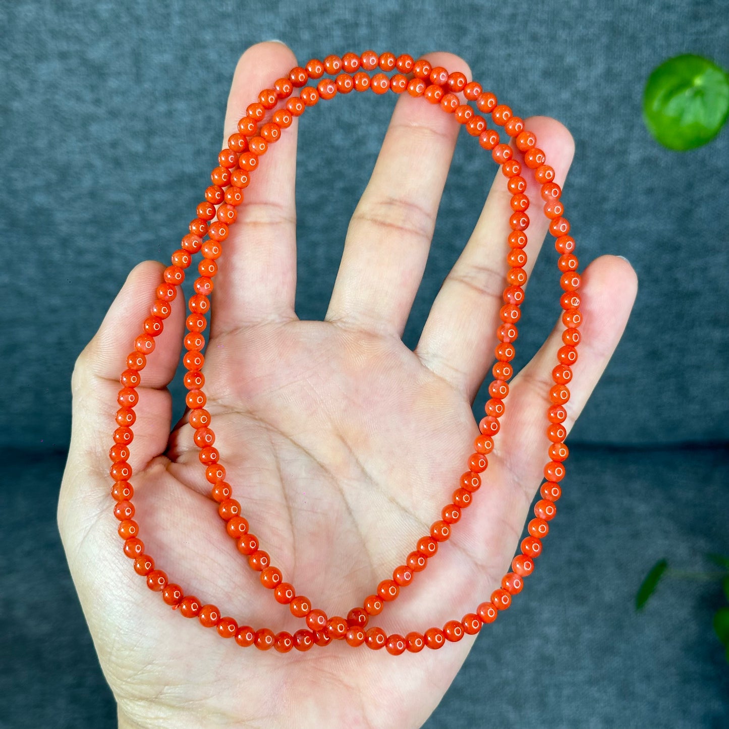 Coral Red Natural Nan Hong Agate Triple Wrap Bracelet Size 5 mm