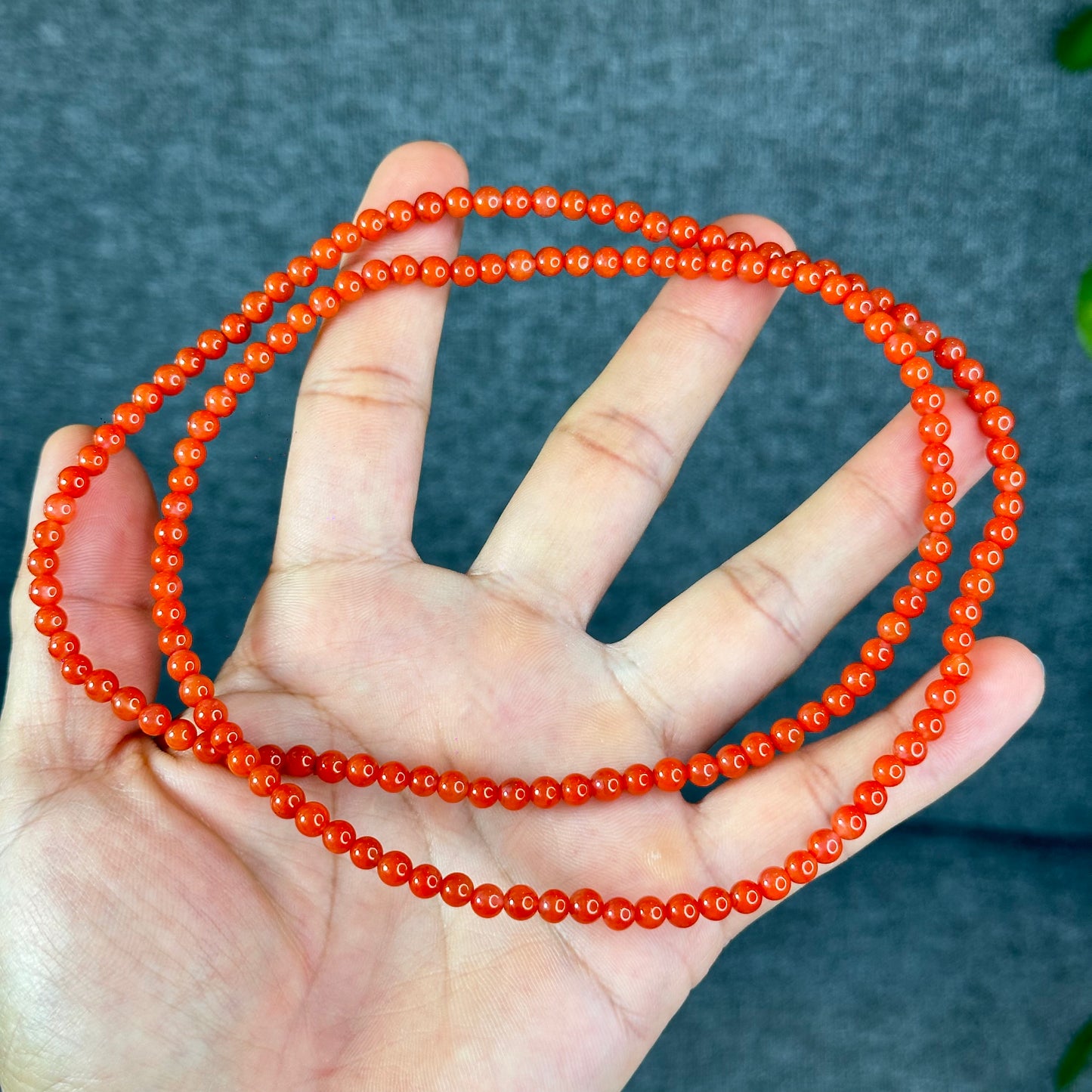 Coral Red Natural Nan Hong Agate Triple Wrap Bracelet Size 5 mm